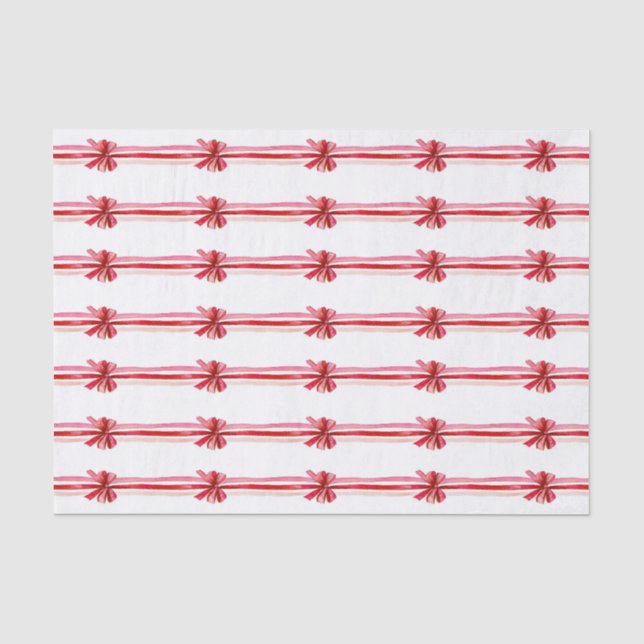 Rosa Red Christmas Bows Holiday Seidenpapier (Vorderseite)