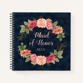 Rosa Red Floral Navy Blue Maid Hochzeit Notizbuch
