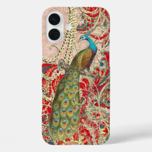 Rosa Red Gold Peacock Swirl iPhone 16 Plus Hülle