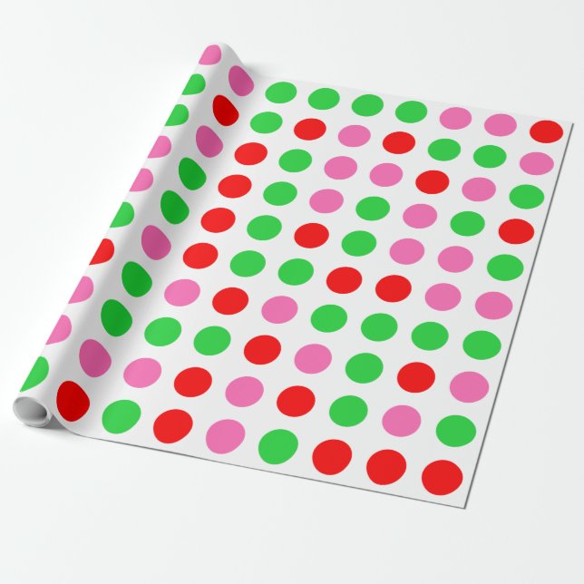 Rosa Red Green Polka Dot Weihnachten Geschenkpapier (Ungerollt)