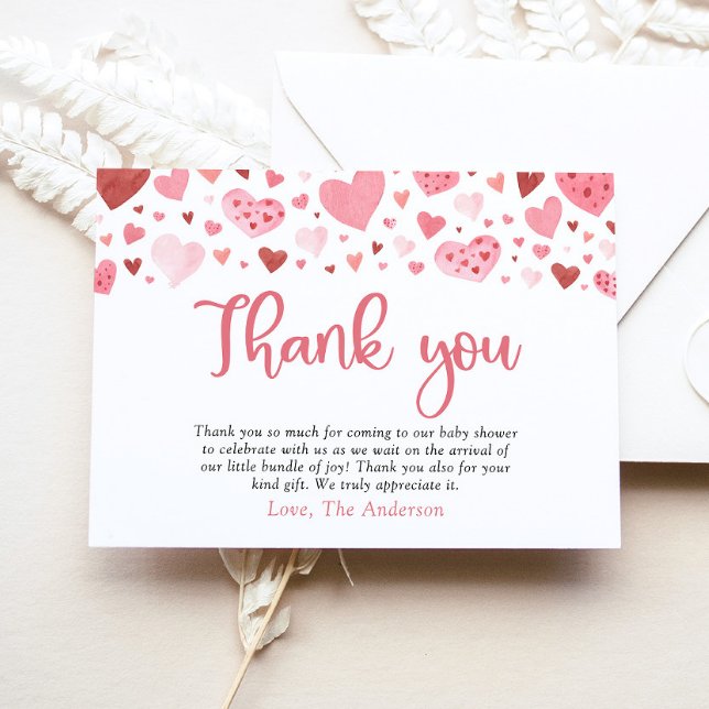 Rosa Red Hearts Valentine Sweetheart Baby Dusche Dankeskarte (Von Creator hochgeladen)