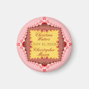 Rosa Red Lace Wedding Date Announcement Magnet