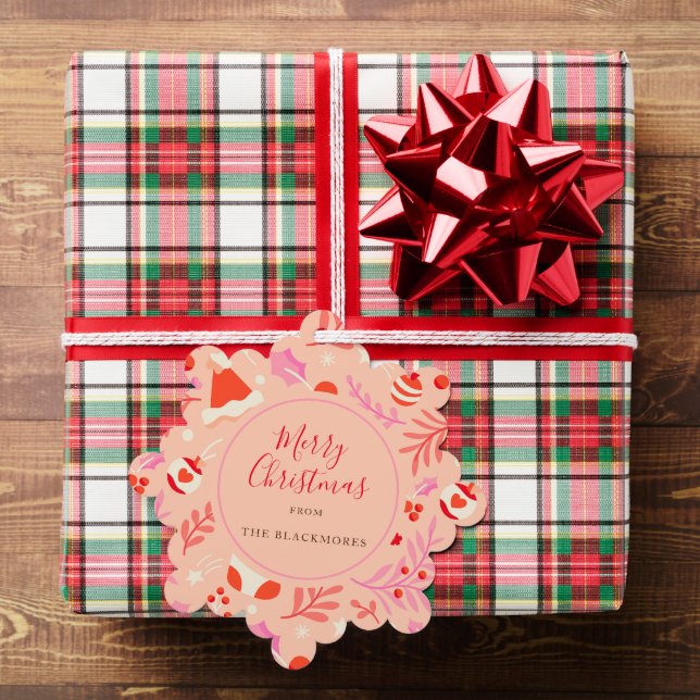 Rosa Red Retro Weihnachten Ornament Karte (Insitu (Geschenk))