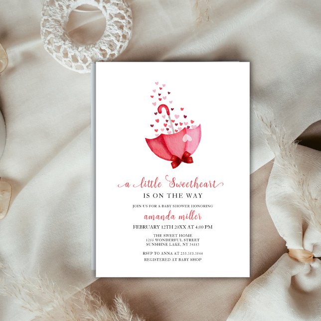 Rosa Red Sweetheart Umbrella Valentine Baby Dusche Einladung (Pink Red Sweetheart Umbrella Valentine Baby Shower Invitation)
