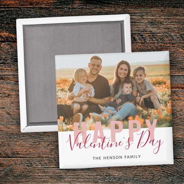 Rosa Red Valentine Day Script Family Foto Magnet (Von Creator hochgeladen)
