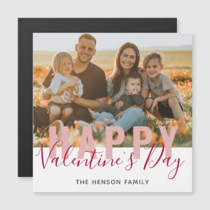Rosa Red Valentine Day Script Family Foto Magnetkarte