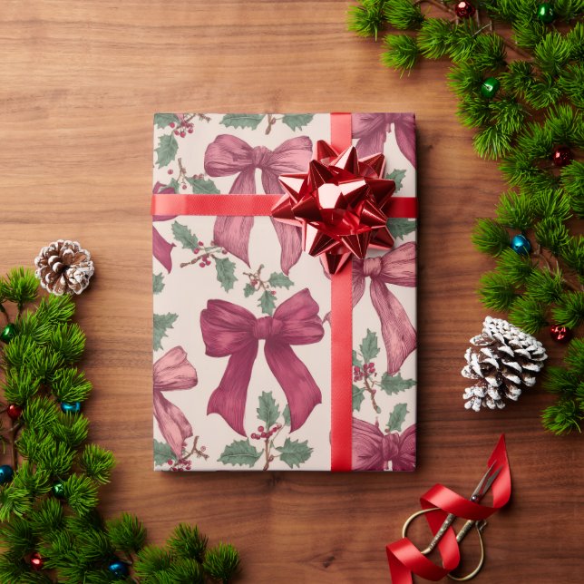 Rosa Red Vintage Weihnachtsbäume Wrapping Paper Geschenkpapier (Feiertagsgeschenk)