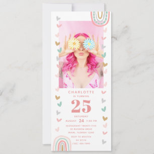Rosa Regenbogen 25. Modern Foto Geburtstagsparty Einladung