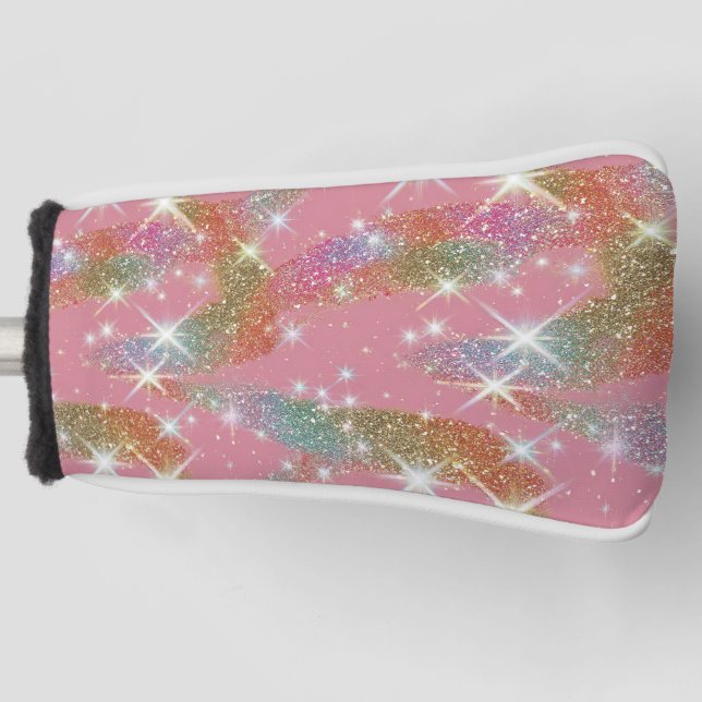 Rosa Regenbogen-Attrappe-Glitter-Funkel-Muster Golf Headcover (Vorderseite)