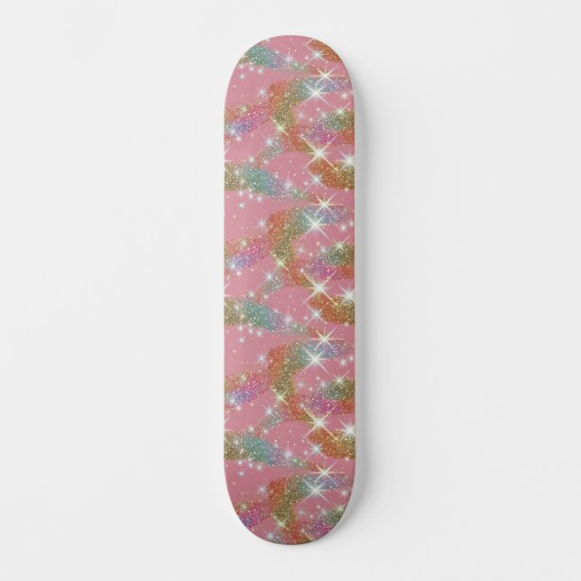 Rosa Regenbogen-Attrappe-Glitter-Funkel-Muster Skateboard (Vorderseite)