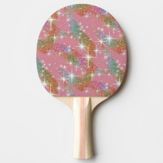 Rosa Regenbogen-Attrappe-Glitter-Funkel-Muster Tischtennis Schläger