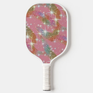 Rosa Regenbogen-Attrappen-Glitter-Funkel-Muster Pickleball Schläger