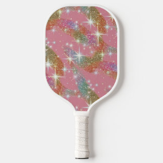 Rosa Regenbogen-Attrappen-Glitter-Funkel-Muster Pickleball Schläger