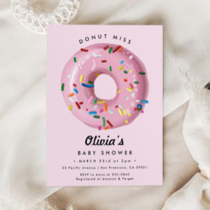 Rosa Regenbogen Sprinkle Donut Babydusche Einladung
