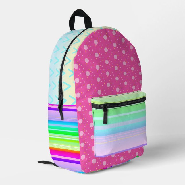 Rosa Regenbogenfarbe Bedruckter Rucksack (Rückseitige Ecke links)