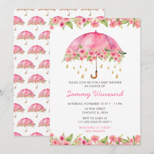 Rosa Regenschirm-Baby-Party Einladung