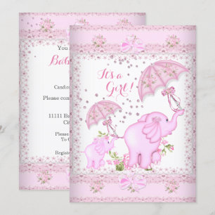 Rosa Regenschirm Elephant Calf Baby Shower Girl Einladung