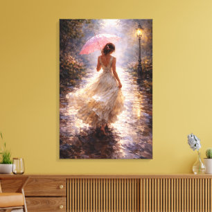 Rosa Regenschirm: Impasto-Stil Leinwanddruck