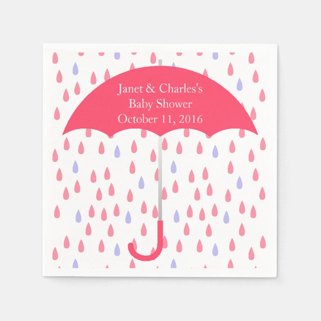 Rosa Regenschirm und Regendusche Papier Napkins Serviette (Vorderseite)