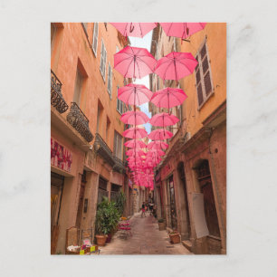 Rosa Regenschirme in Grasse, Französische Riviera, Postkarte