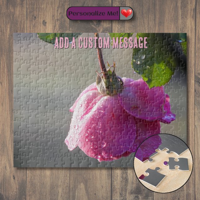 Rosa Regentropfen (Pink Rose Raindrop Jigsaw Puzzle)