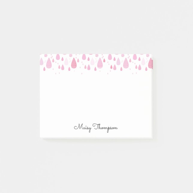 Rosa Regentropfen Monogramm Name Post-it Klebezettel (Vorderseite)