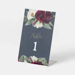 ROSA Reiche Burgunderrote Florale Navyblaue Tischn Sockelschild