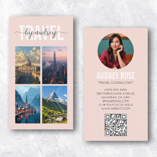 Rosa Reiseagentur-Berater-Foto-QR-Code Visitenkarte