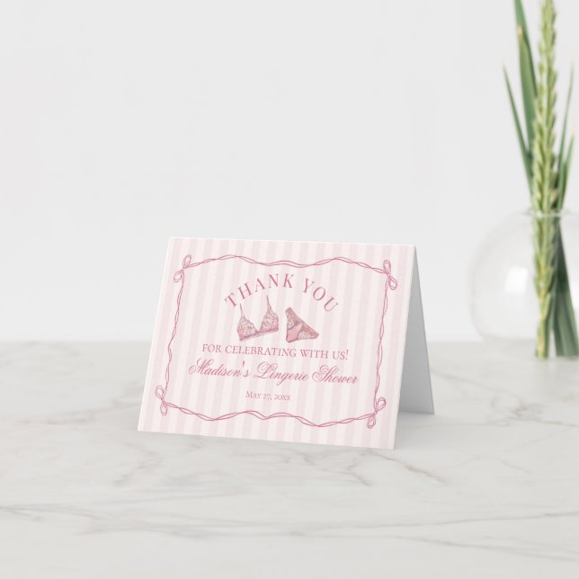 Rosa Reizwäsche Dusche Junggesellinnenabschied Dan Dankeskarte (Vorderseite)