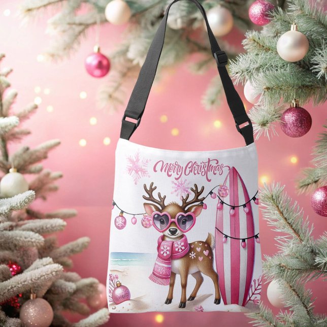 Rosa Rentier mit Sonnenbrille Weihnachts Tote Tasc Tragetaschen Mit Langen Trägern (Von Creator hochgeladen)