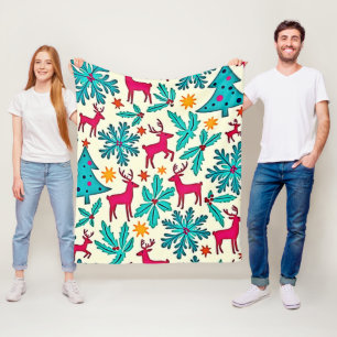 Rosa-Rentier-Tealbaum-Musterdesign Fleecedecke
