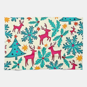 Rosa-Rentier-Tealbaum-Musterdesign Geschirrtuch