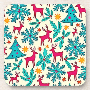 Rosa-Rentier-Tealbaum-Musterdesign Getränkeuntersetzer