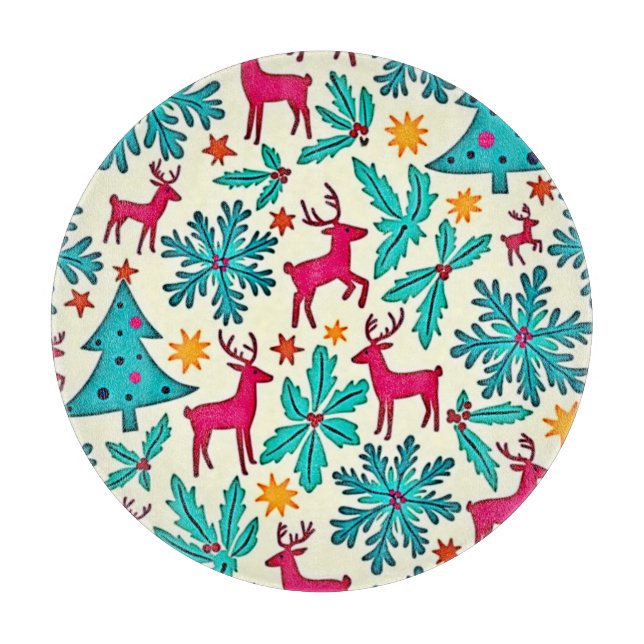 Rosa-Rentier-Tealbaum-Musterdesign Schneidebrett (Vorderseite)