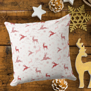 Rosa Rentiere und Schneeflocken Weihnachten Kissen
