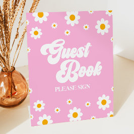Rosa Retro 70's Daisy Blume Guest Book Party Sign Sockelschild