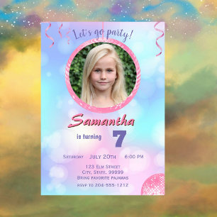 Rosa Retro Birthday Girl Einladung