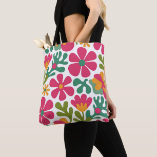 Rosa Retro-Blumen Groovy-Muster Tasche