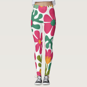Rosa Retro-Blumen Groovy nahtloses Muster Leggings