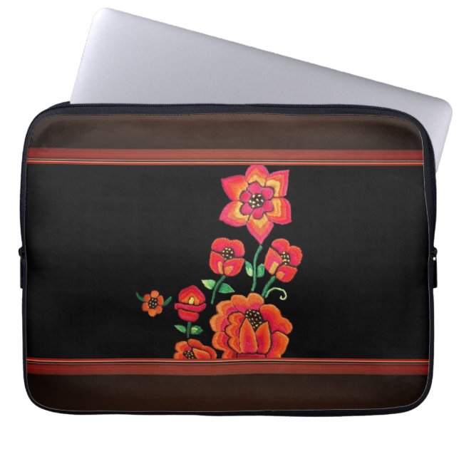 Rosa Retro-Blumen Laptopschutzhülle (Vorderseite)