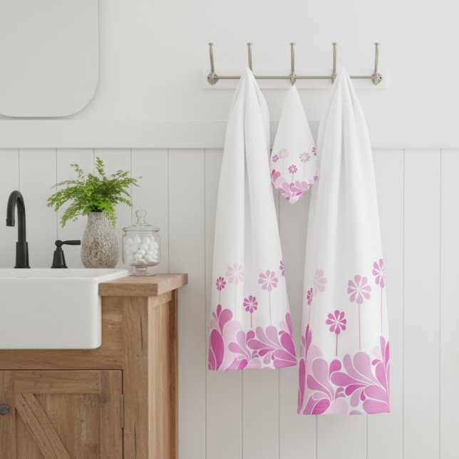 Rosa Retro-Blütenflor Badhandtuch Set (Von Creator hochgeladen)