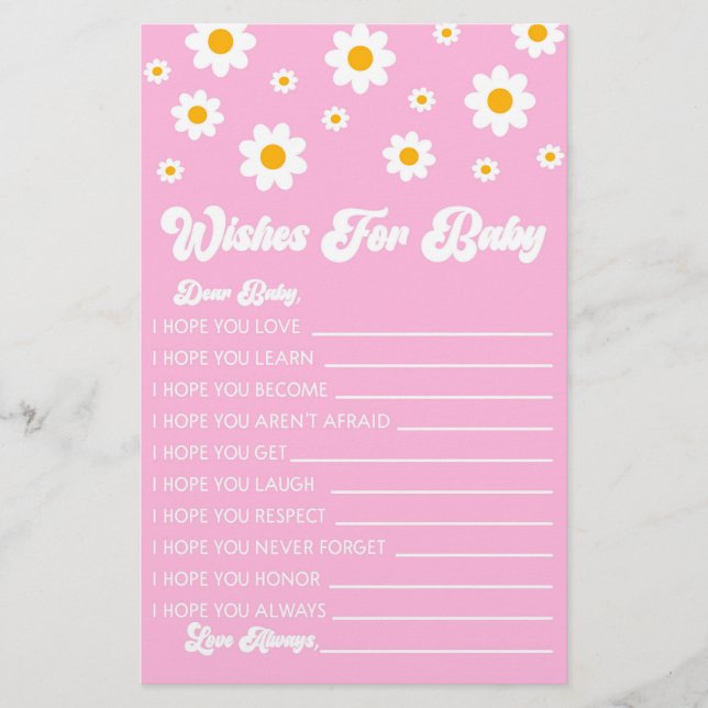 Rosa Retro Daisy wünscht sich eine Baby Dusche Akt Briefpapier (Vorderseite)