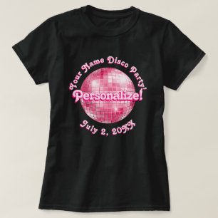 Rosa Retro Disco Ball PERSONALISIERTER T - Shirt