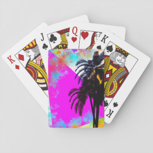 Rosa Retro farbenfrohe Sommerzeit Beach Palmen Spielkarten