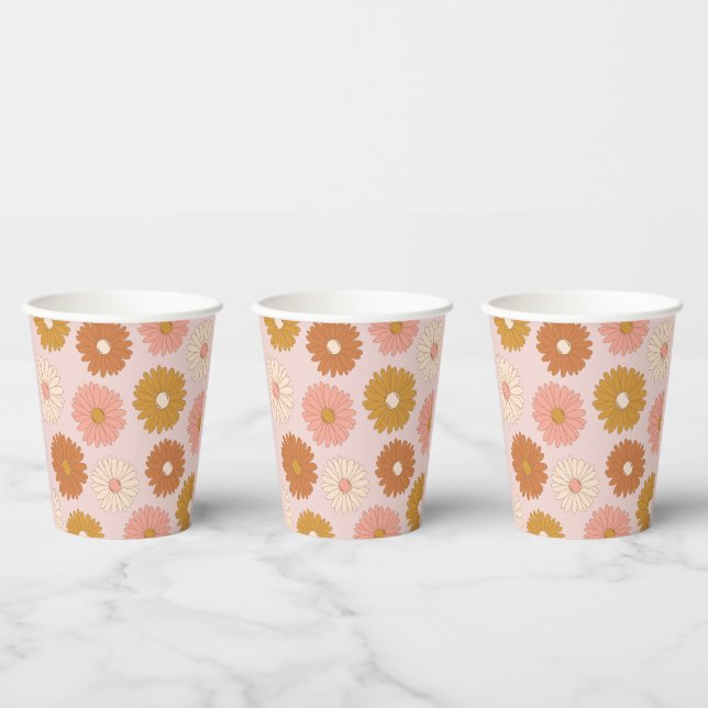 Rosa Retro Floral 2. Geburtstag Pappbecher (Multi)
