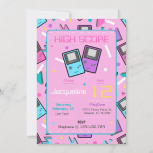 Rosa Retro Gaming Geburtstag Einladung