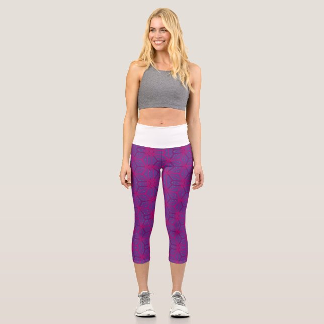 Rosa retro geometrisches Muster  Capri Leggings (Vorderseite)