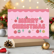 Rosa Retro Groovy Frohe Weihnachten