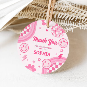Rosa Retro Groovy Geburtstagsparty Runde Geschenkanhänger