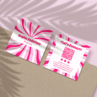 Rosa Retro-Groovy-moderne QR-Code Visitenkarte